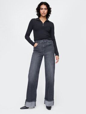 GAP Faded Black High Rise Stride Cuffed Wide-Leg Jeans 31R 12/14
